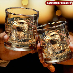 USA 250th Anniversary - Personalized Whiskey Glass, Patriotic Cup Gift For Him