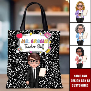 Teacher Composition Book Pattern Personalized Tote Bag, Back To School Gift For Teacher