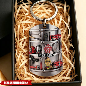 Firefighter Gear Shelf, Personalized Stainless Steel Keychain, Gift For Firefighter