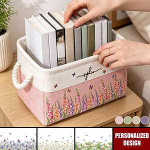 Custom Name Birth Flower Unique Present for Women - Personalized Storage Basket