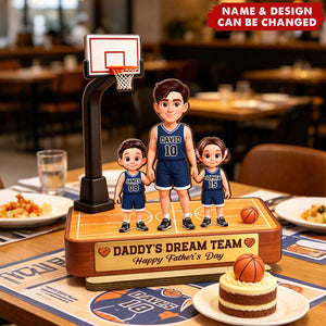Basketball Daddy's Dream Team - Personalized 2-Layered Wooden Plaque - Father's Day Gift For Dad, Husband