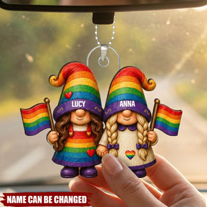 Love Is Love Rainbow Dwarf Couple - Personalized Car Hanger