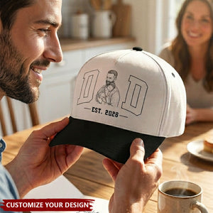 Dad Est Custom Photo Sketch Line Art Father's Day Gift For New Dad, Husband - Personalized Cap