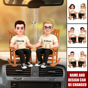 Couple Sitting On The Chairs - Personalized Acrylic Car Ornament