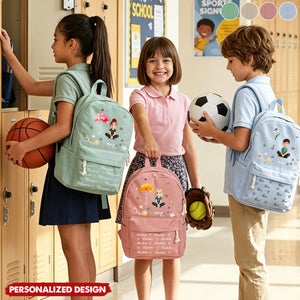 Cartoon Character With Birth Flower - Personalized Backpack