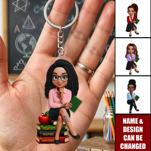 Teach Love Changes Life - Personalized Back to School Trendy Acrylic Keychain - African American Teacher Appreciation Gift