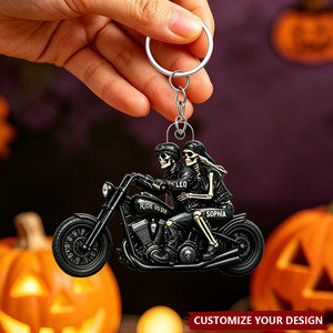 Riding Partners For Life Skeleton Couple - Personalized Acrylic Keychain - Halloween Gift For Couple