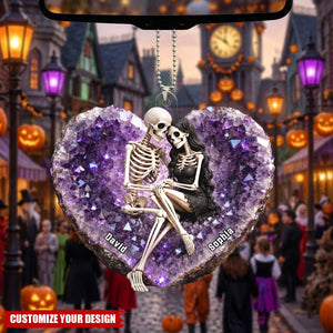 Till Death Do Us Part Skeleton Couple - Personalized Acrylic Car Ornament - Halloween Decor Gift, Gift For Couple