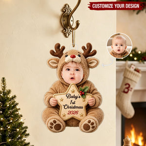 Custom Photo First Christmas Acrylic Ornament - Personalized Christmas Baby Shower, Gifts For New Parents