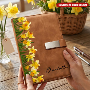Custom Birth Flower & Name Gift For Her Daughter Friend - Personalized Notebook Set