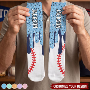 Icecream Drip Design For Baseball, Softball, Soccer, Football, Basketball, Hockey Lover - Personalized Socks