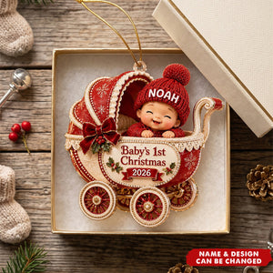Personalized Baby First Christmas Acrylic Ornament - Custom Name Stroller Keepsake