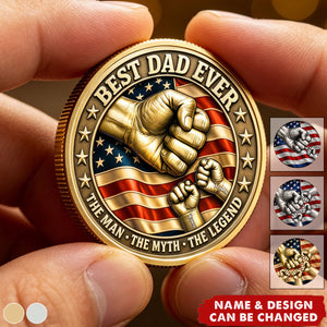Father's Day Gifts, Best Dad Ever Fist Bumps With Kids' Names - Personalized Coin