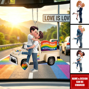 Love Is Love Couple Kissing By Truck - Personalized Car Ornament