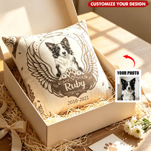 Personalized Pet Photo Paw Design Soft Throw Pillow Cover with Name and Year Sympathy Pet Loss Gift for Pet Owners