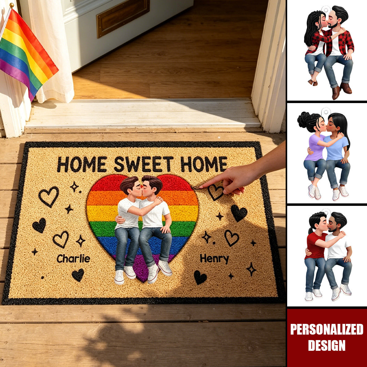 LGBT+ Couple Home Sweet Home - Personalized Doormat - Gift For Couple, Happy Pride Month