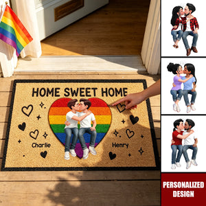 LGBT+ Couple Home Sweet Home - Personalized Doormat - Gift For Couple, Happy Pride Month
