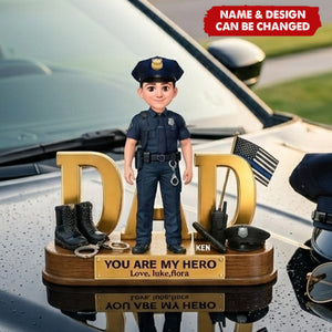 Proud American Police Dad You Are Our Hero Thin Blue Line 2D Flat - Personalized Acrylic Block Plaque - Father's Day Gift For Dad