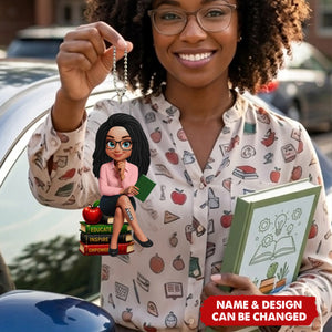 Teach Love Changes Life - Personalized Back to School Trendy Acrylic Car Ornament - African American Teacher Appreciation Gift