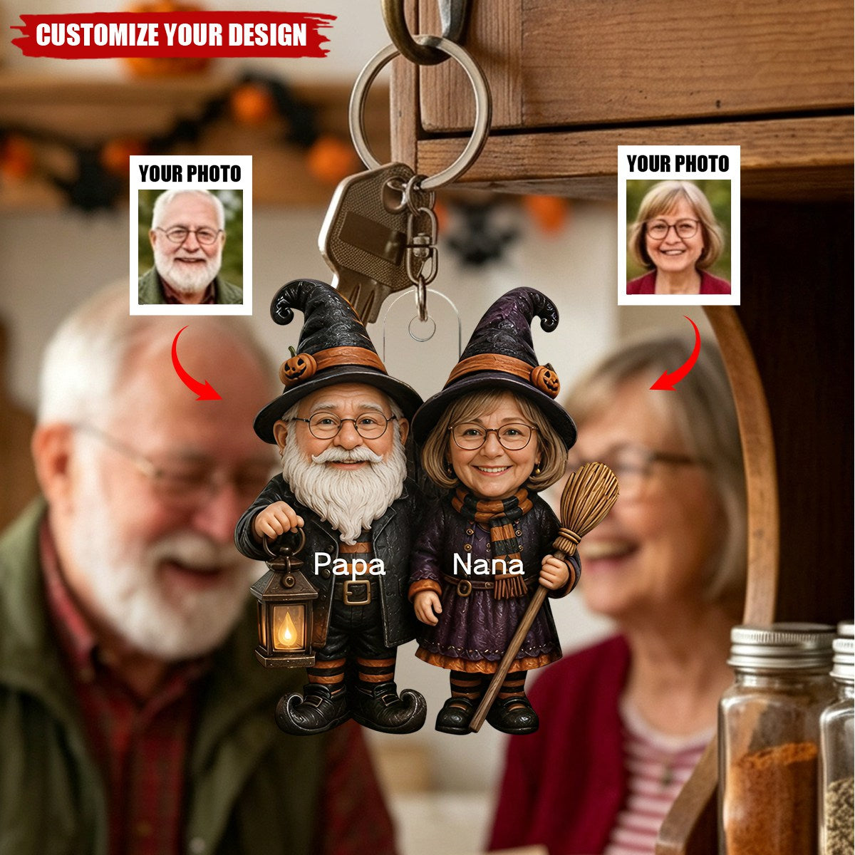 Personalized Grandparents Acrylic Keychain , Spooky Family Keepsake