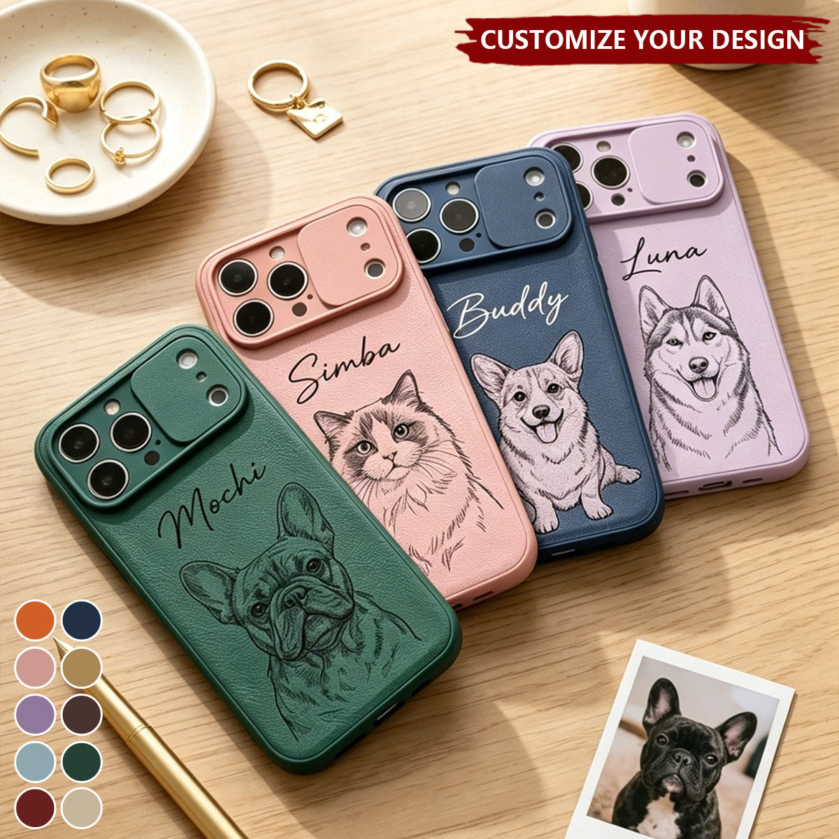 Custom Pet Portrait - Personalized Leather Phone Case