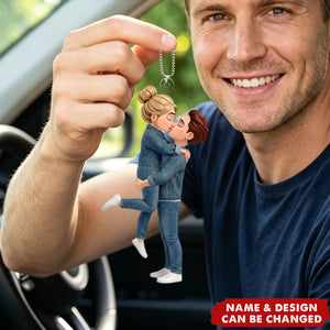 Personalized Acrylic Car Ornament, Romantic Kissing Couple Figure, Sweet Lovers Gift For Couple