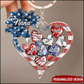 4th of July American Flag Sunflower Nana Auntie Mom Sweet Heart Kids Personalized Keychain