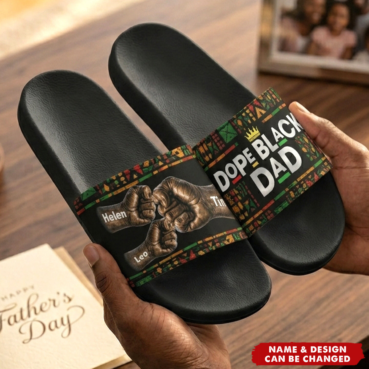 Dope Black Dad, Dope Dad Father's Day Gifts - Fist Bumps - Personalized Slide Sandals