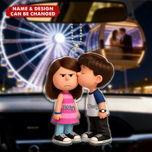 Cute Cartoon Couple - Personalized Car Ornament, Gift for Couple