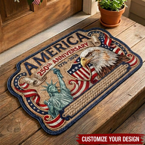 Custom Shaped Doormat - Personalized America 250th Anniversary Gifts For Mom, Dad, Brother, Sister, Kids - United In Pride And Honor