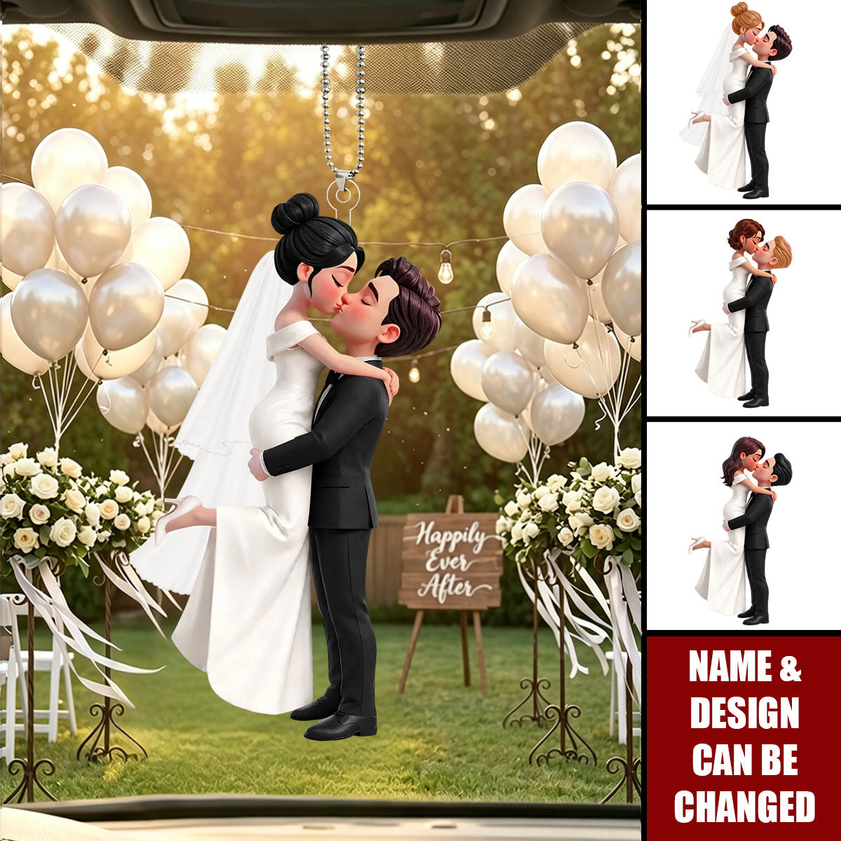 Wedding Couple 2D Flat- Personalized Acrylic Car Ornament - Wedding Gift Anniversary Gift Newlywed Gift
