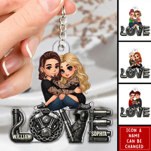 Biker Couple Together - Personalized Acrylic Keychain - Gift For Bikers, Gift For Him, For Her