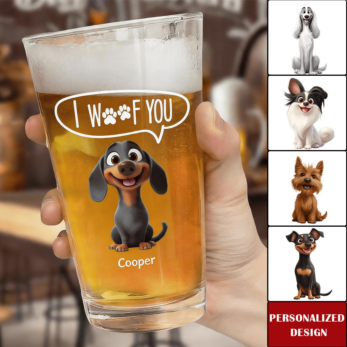 Father's Day Gifts, Thanks Dad We Woof You New Version - Personalized Beer Glass