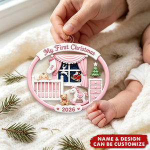Personalized Baby's 1st Christmas 2026 Acrylic Ornament, Soft Pink Blue Newborn Memory Keepsake Gift For New Parents