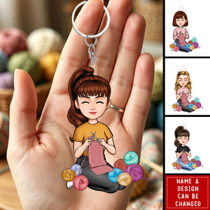 Personalized Acrylic Keychain  - Just A Girl Who Loves Knitting, Gift For Crafters And Knitters
