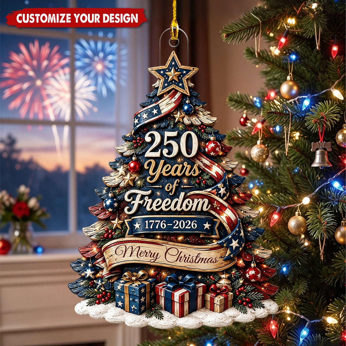 Custom 250th USA Anniversary Acrylic Ornament, 1776-2026 Patriotic Christmas Tree Decor, 250 Years of Freedom Keepsake, US History Veteran Gift