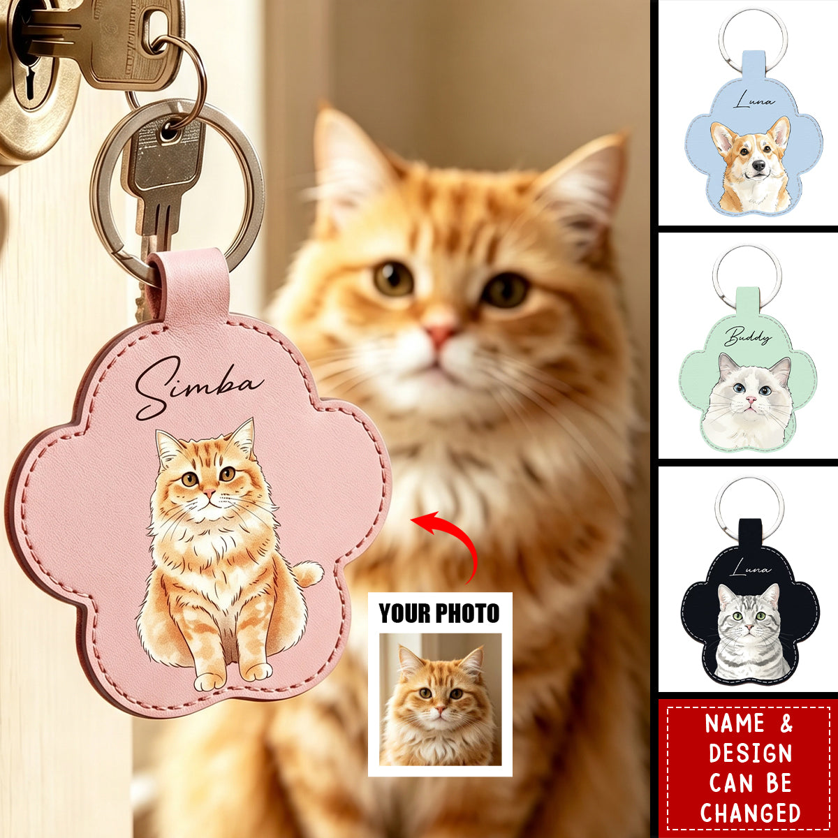 Custom Watercolor Pet Portrait Gift for Dog Mom Cat Dad - Personalized Keychain