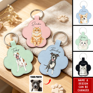 Custom Watercolor Pet Portrait Gift for Dog Mom Cat Dad - Personalized Keychain
