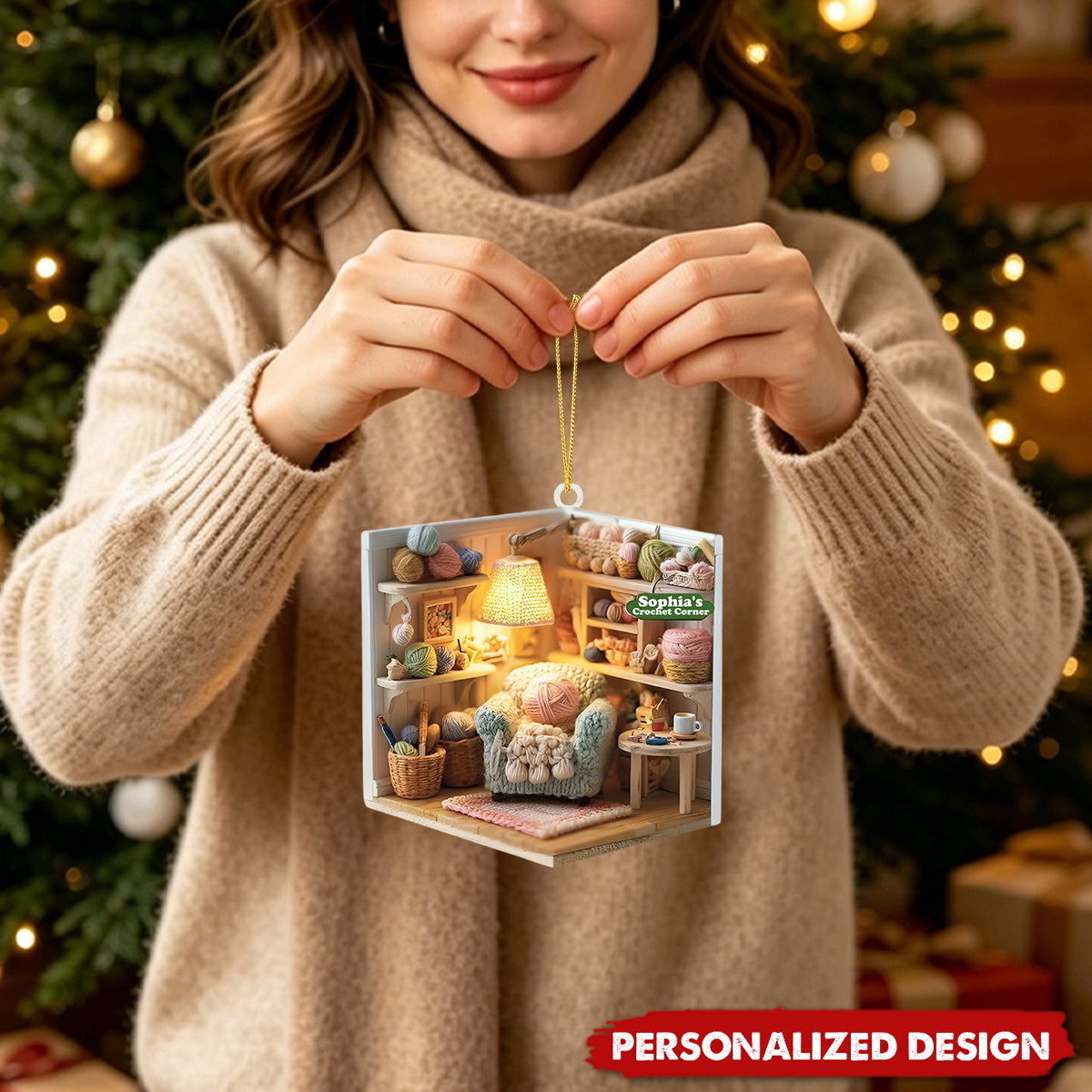 Custom Craft Room Xmas Decor, Gift for Knitters, Crocheters & Craft Lovers - Personalized Acrylic Ornament