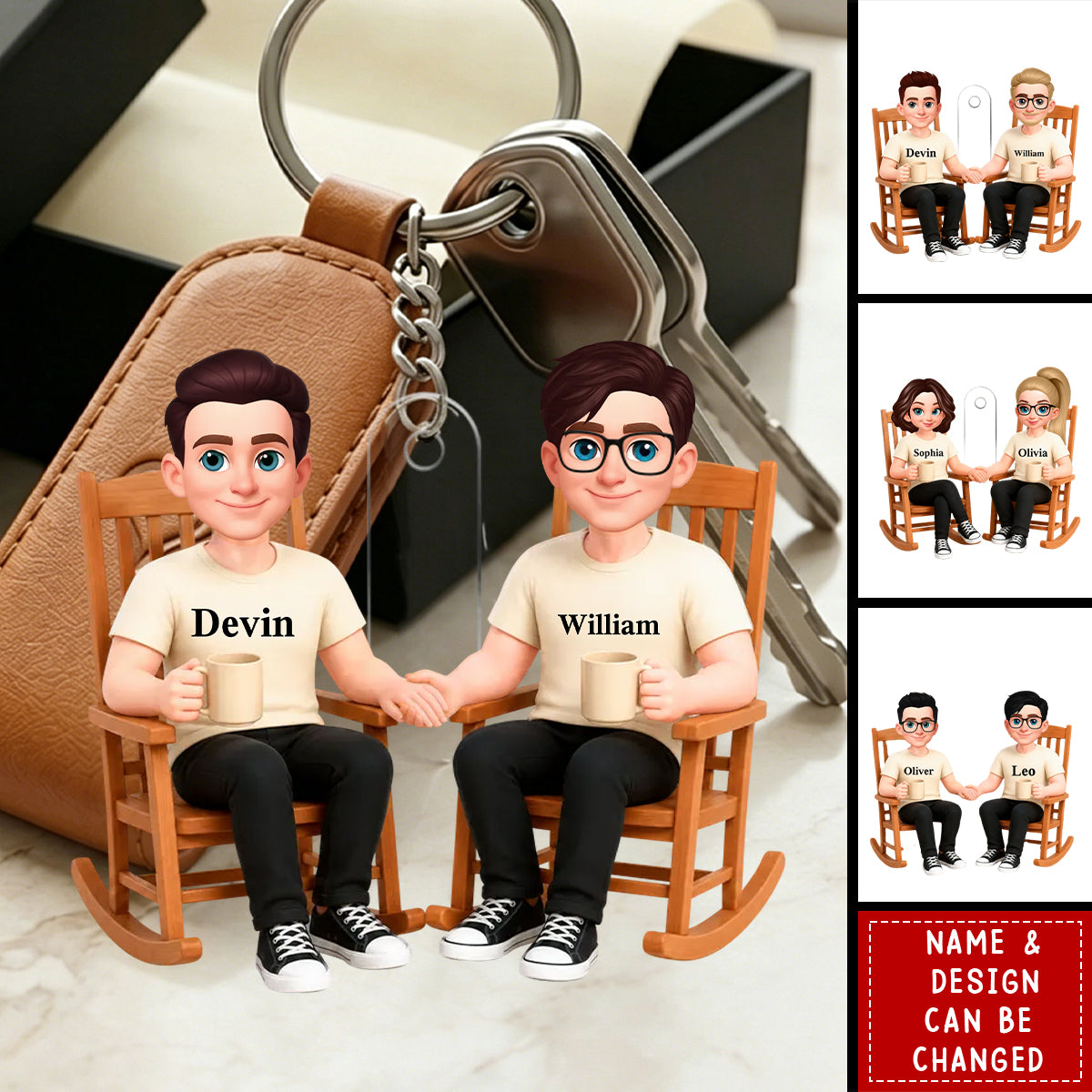 Love Is Love Couple Sitting On The Chair - Personalized Acrylic Keychain