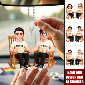 Couple Sitting On The Chairs - Personalized Acrylic Car Ornament