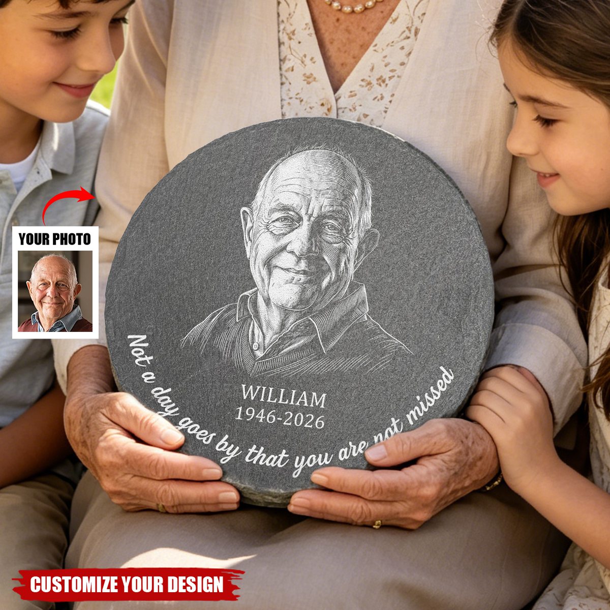 Memorial Gifts Custom Photo Sketch Line Art Your Wings Were Ready - Personalized Stone