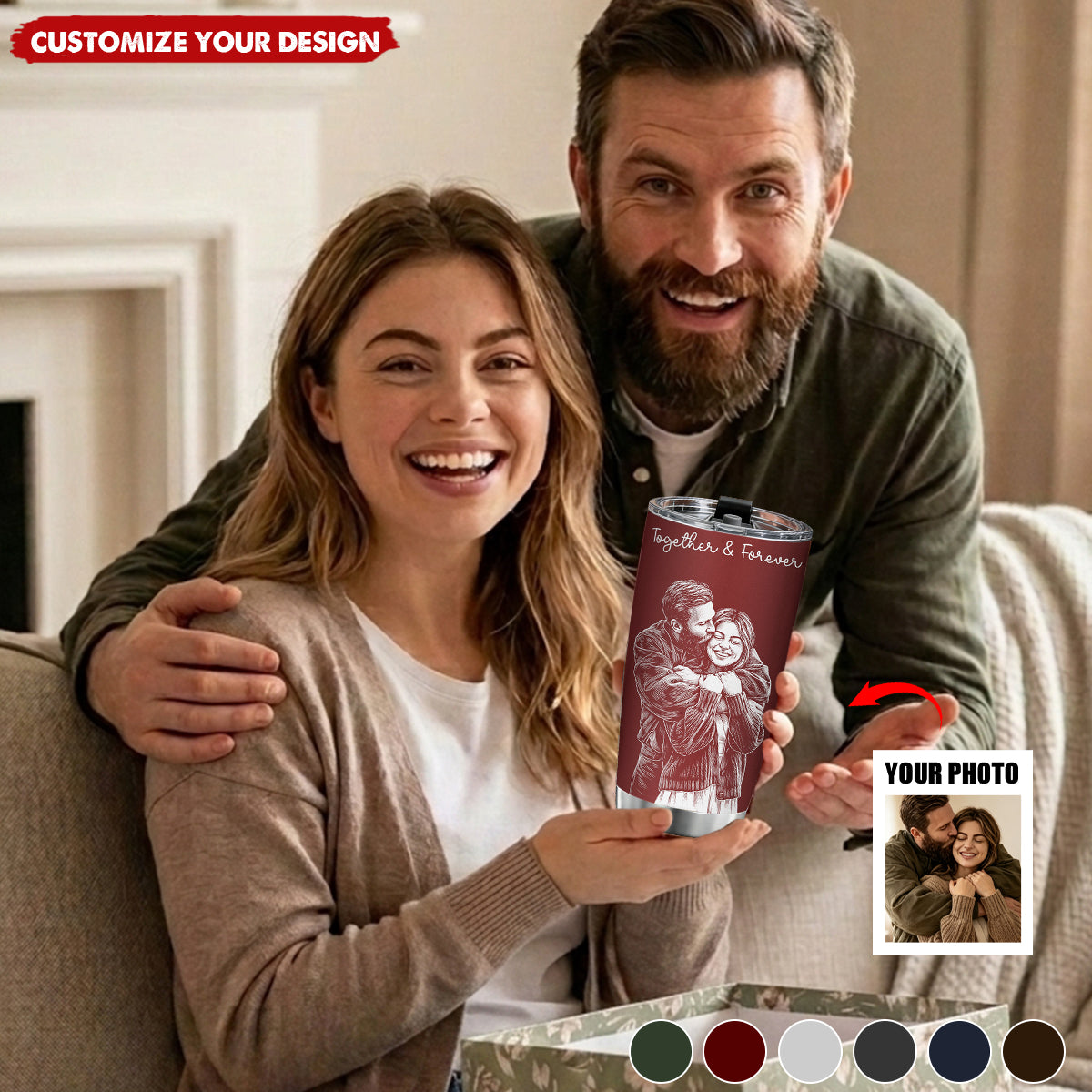 Custom Couple Photo Sketch Line Art Anniversary Gift For Him, Her - Personalized Tumbler Cup