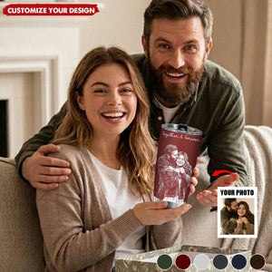 Custom Couple Photo Sketch Line Art Anniversary Gift For Him, Her - Personalized Tumbler Cup