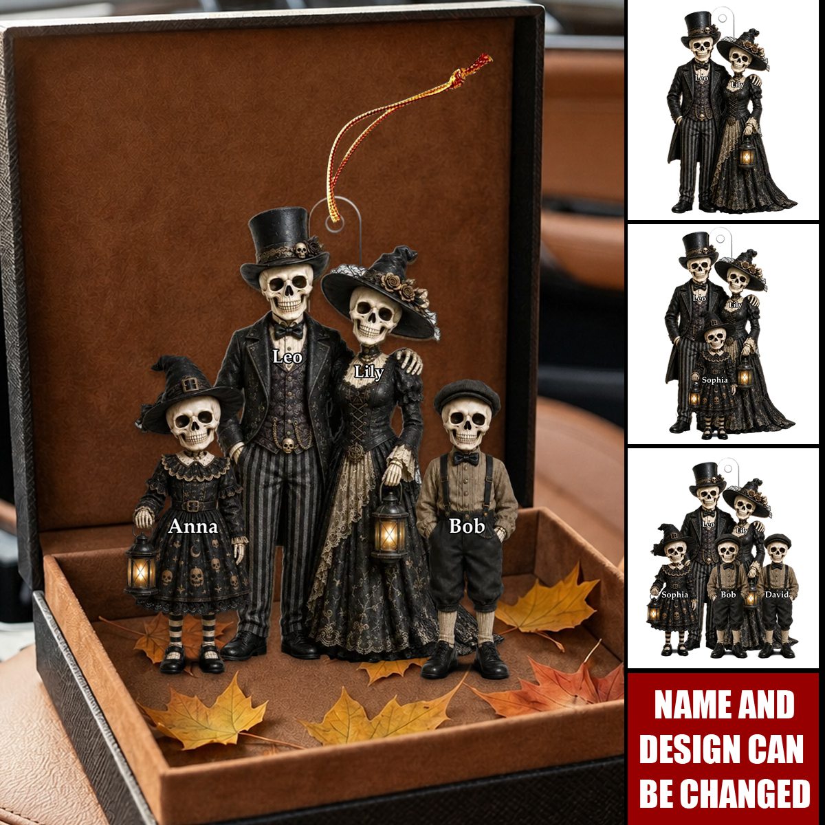 Gothic Skeleton Family - Personalized Acrylic Car Ornament - Halloween Decoration