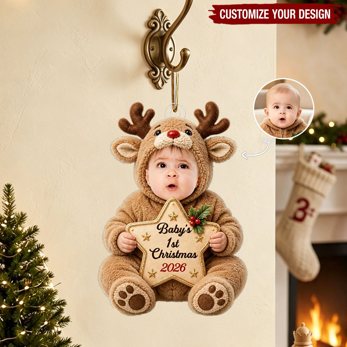 Custom Photo First Christmas Acrylic Ornament - Personalized Christmas Baby Shower, Gifts For New Parents