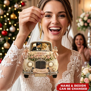 Personalized Just Married Wedding Car Acrylic Ornament, Newlywed Gift