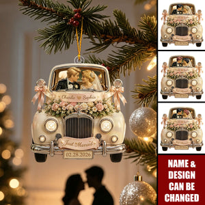 Personalized Just Married Wedding Car Acrylic Ornament, Newlywed Gift