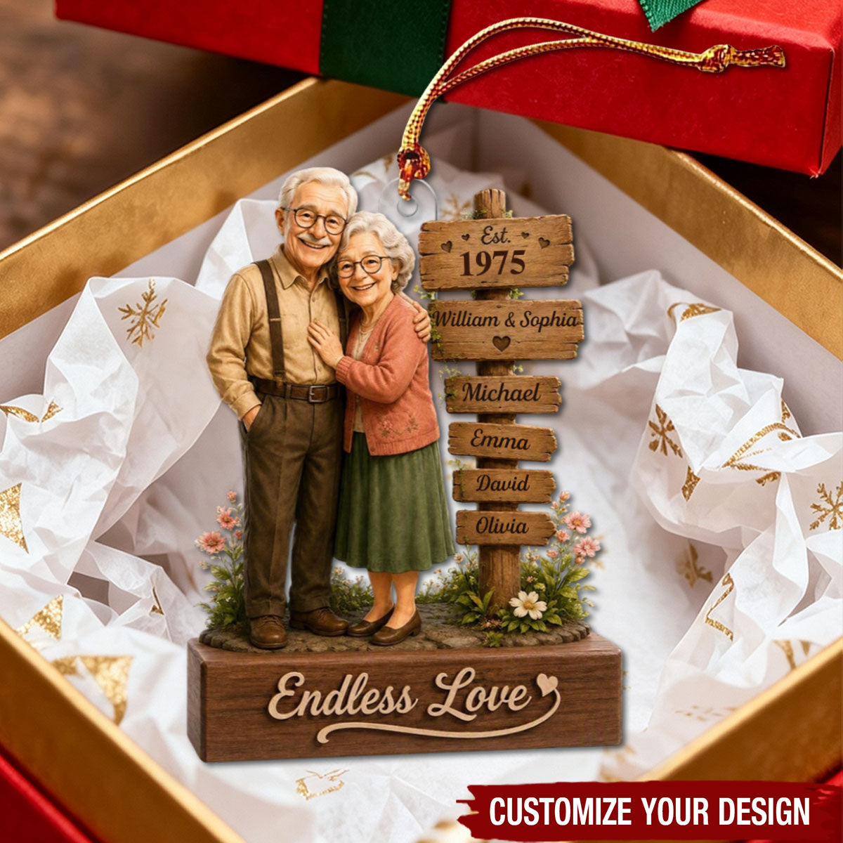 Custom Acrylic Ornament - Personalized Family Name Sign, Anniversary Christmas Gifts