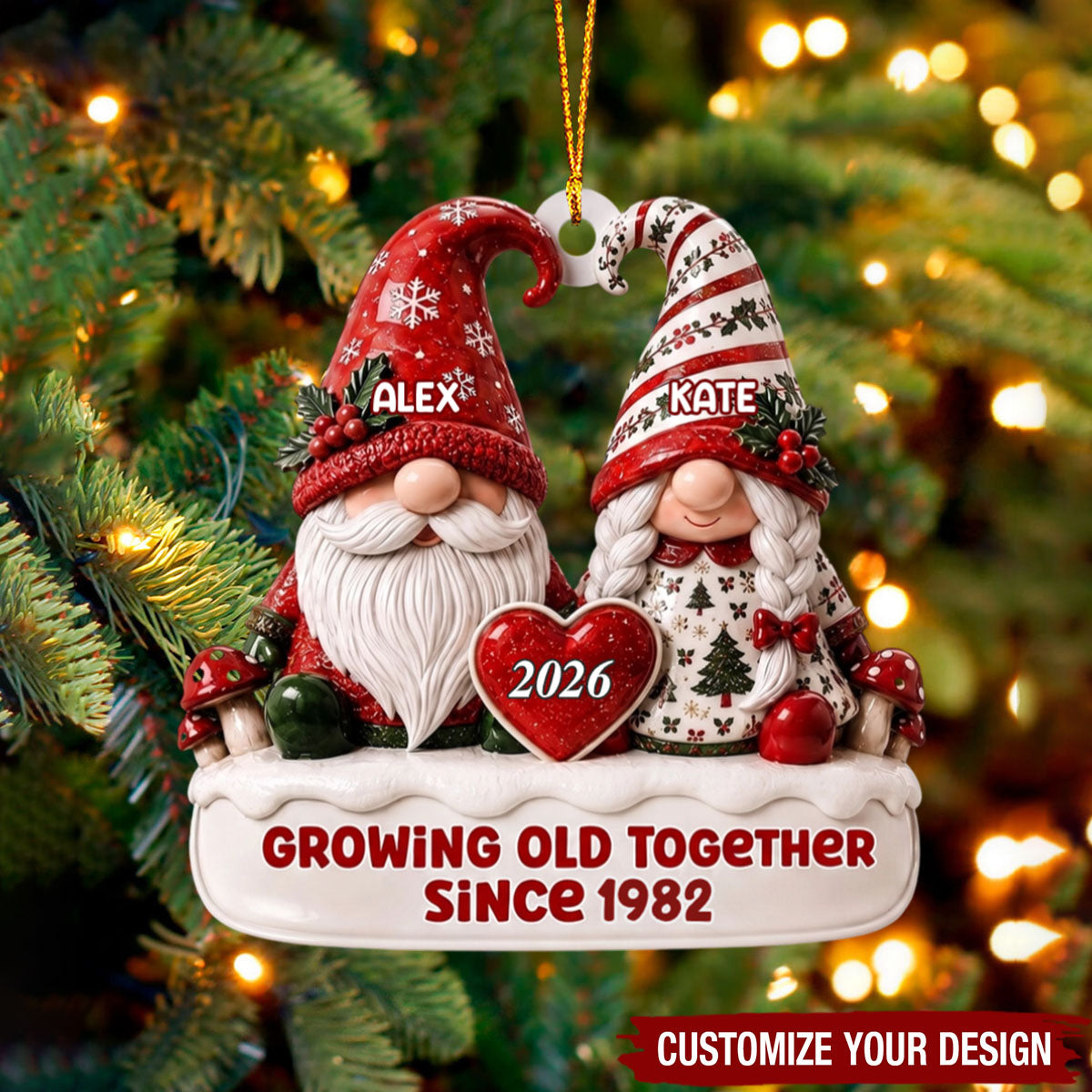 Custom Couple Christmas Ornament, Personalized Anniversary Ornament, Growing Old Together Since